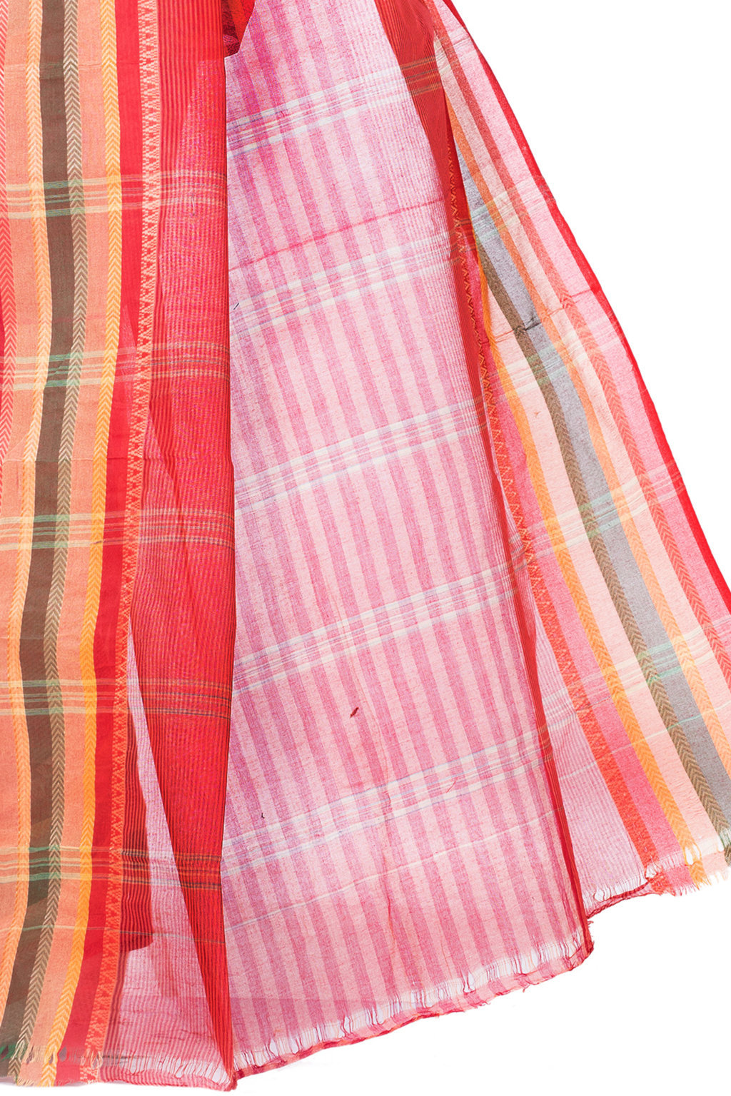 Red Pure Cotton Khajur_Churi_Strip Tant Saree (655)